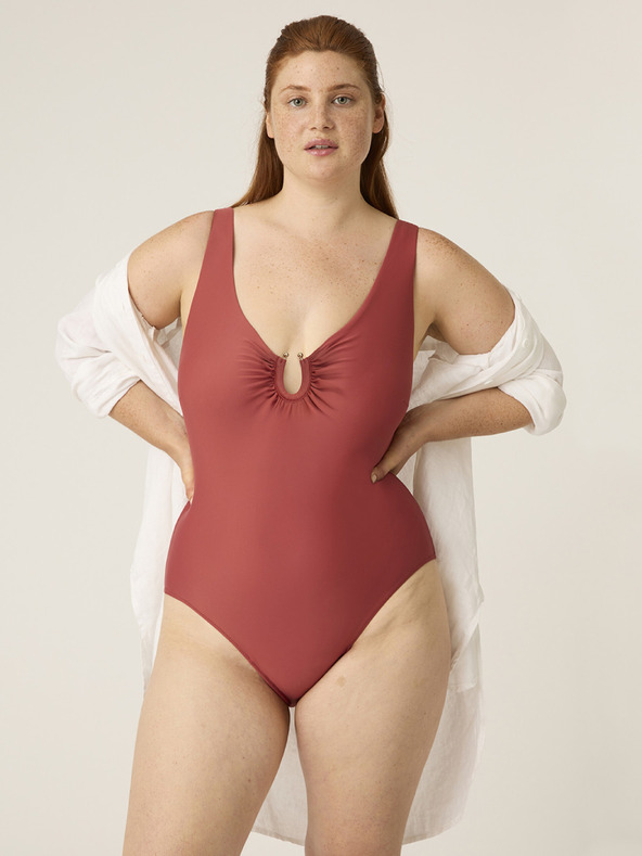 Modibodi Menstrualne kupačice Modibodi High V Neck One Piece Sahara Red