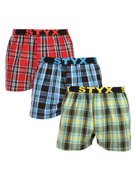 Styx Komplet od tri muške kratke hlače na karo u svijetlozelenoj, plavoj i crvenoj boji STYX