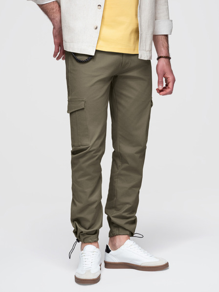 Ombre Clothing Muške hlače s teretnim džepovima i remenom nogavica - tamno maslinasto zelene V1 P1526 Ombre Clothing
