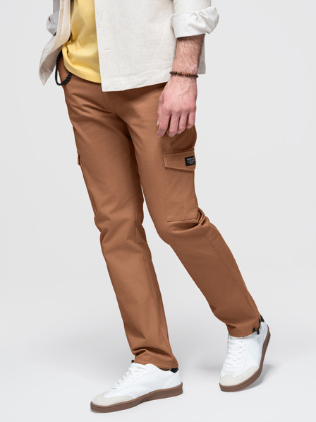 Ombre Clothing Muške hlače s cargo džepovima i remenom nogavica - topla smeđa V2 P1526 Ombre Clothing
