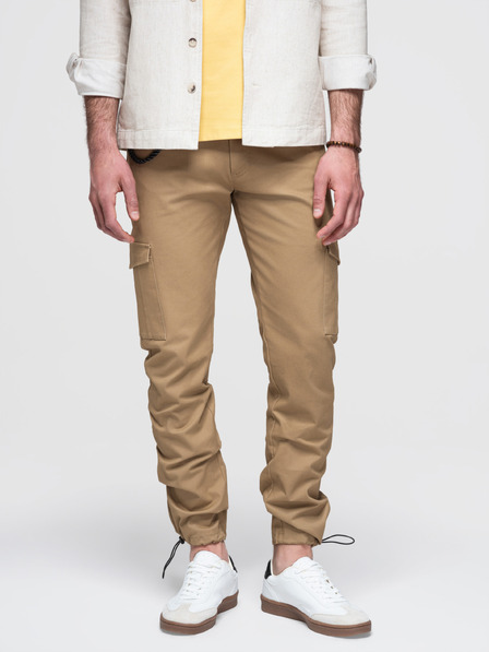 Ombre Clothing Muške hlače s teretnim džepovima i remenom nogavica - svijetlosmeđe V3 P1526 Ombre Clothing
