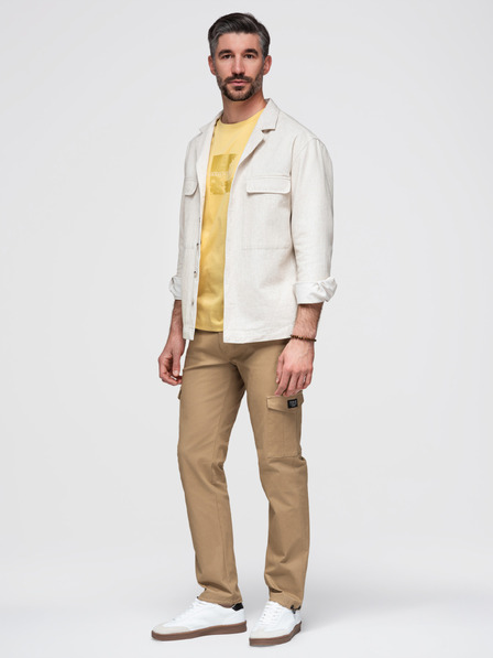 Ombre Clothing Muške hlače s teretnim džepovima i remenom nogavica - svijetlosmeđe V3 P1526 Ombre Clothing