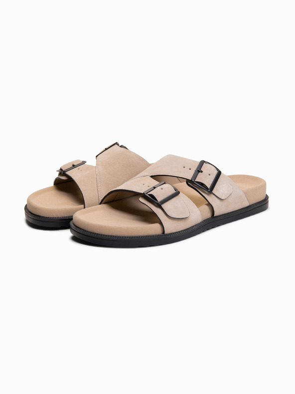 Ombre Clothing Muške japanke od prirodnog velura sa podesivim kopčama - bež V2 OM-FOSF-0249 Ombre Clothing