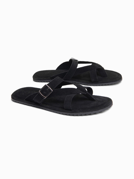 Ombre Clothing Muske semiš papuče sa dodatnim stabilizacijskim trakama - crne V1 OM-FOSF-0253 Ombre Clothing