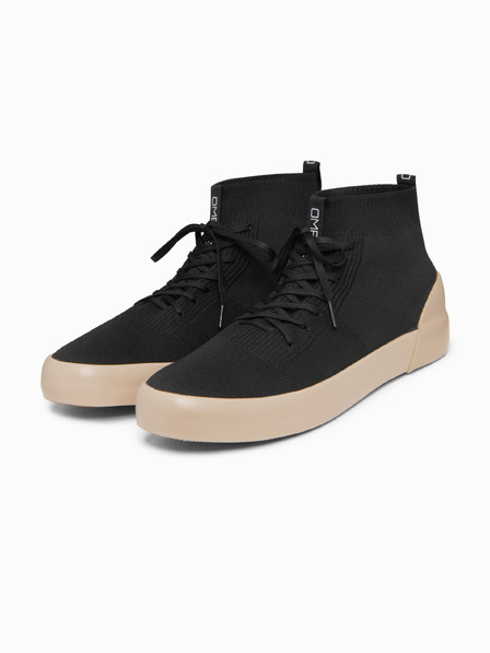 Ombre Clothing Muške jednobojna tenisice s visokim pamučnim gornjim dijelom – crne V4 OM-FOKS-0201 Ombre Clothing