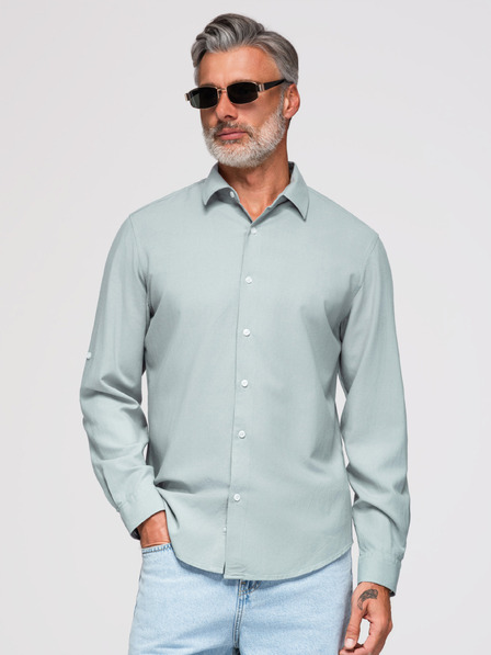 Ombre Clothing Muška košulja od viskože i lana u regularnom kroju – pastelno zelena V4 OM-SHCS-0190 Ombre Clothing