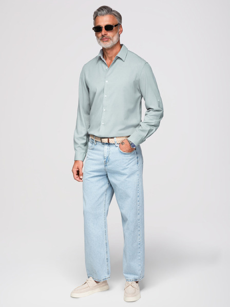 Ombre Clothing Muška košulja od viskože i lana u regularnom kroju – pastelno zelena V4 OM-SHCS-0190 Ombre Clothing