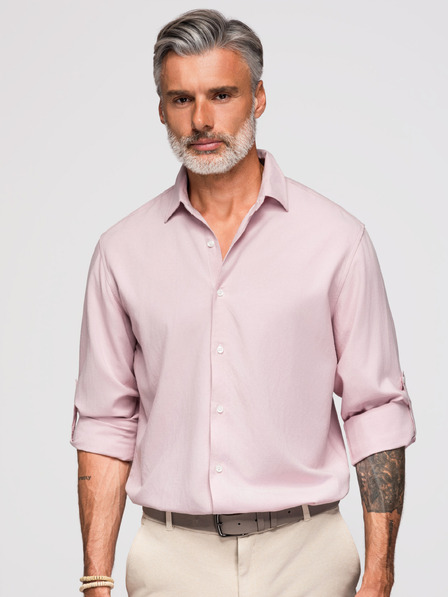 Ombre Clothing Muška košulja od viskože i lana, regularni kroj – pastelno ružičasta V3 OM-SHCS-0190 Ombre Clothing