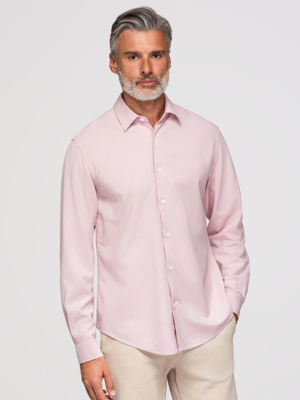 Ombre Clothing Muška košulja od viskože i lana, regularni kroj – pastelno ružičasta V3 OM-SHCS-0190 Ombre Clothing
