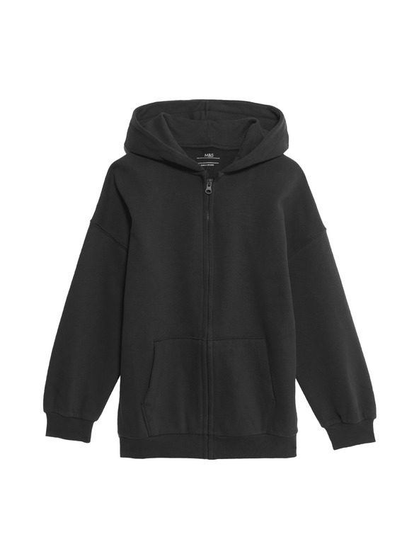 Marks & Spencer Jednobojni hoodie s kapuljačom i visokim udjelom pamuke (6–16 godina) Marks & Spencer crna