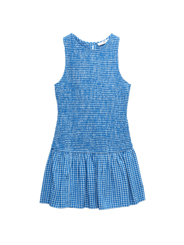 Marks & Spencer Karirana pamučna mini haljina sa spuštenom linijom struka (6–16 godina) Marks & Spencer plava