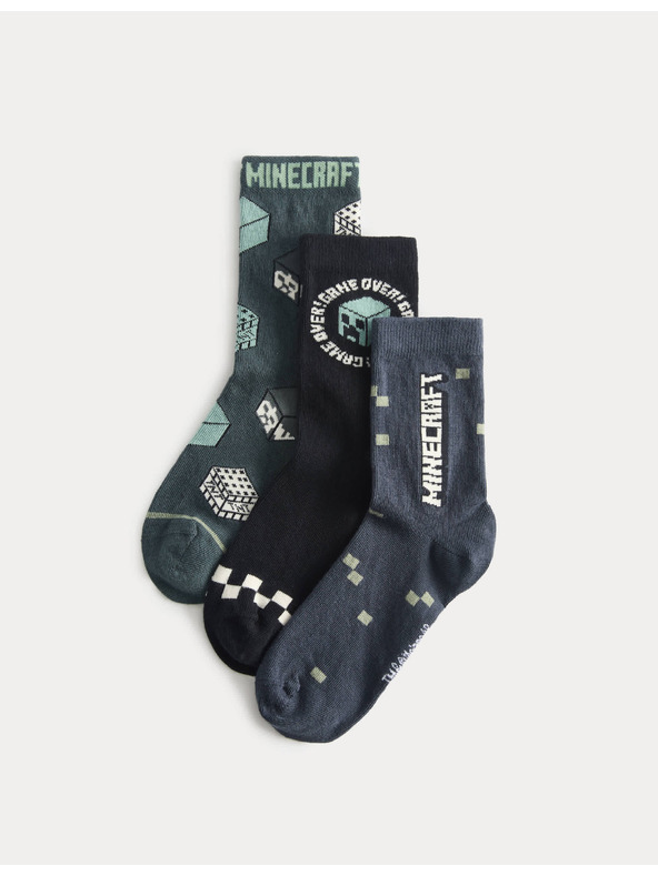 Marks & Spencer Čarape Minecraft™ s visokim sadržajem pamuke, 3 para u paketu (6 male – 7 velike) Marks & Spencer zelena