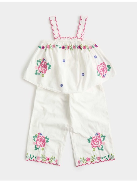 Marks & Spencer Dvodelan vezeni outfit od čiste pamuka (2–10 godina) Marks & Spencer bež