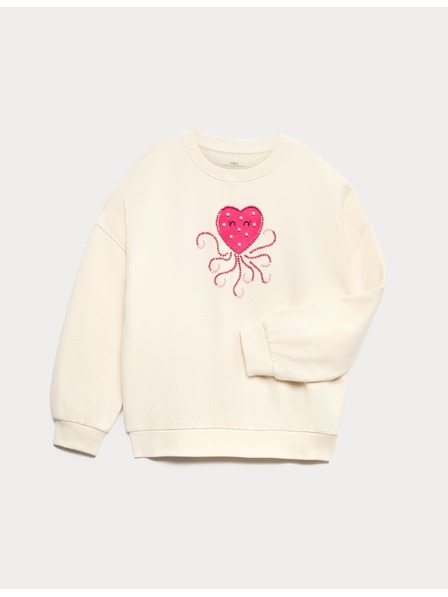 Marks & Spencer Dukserica s visokim udjelom pamuka Heart Squid (4–10 godina) Marks & Spencer kremasta