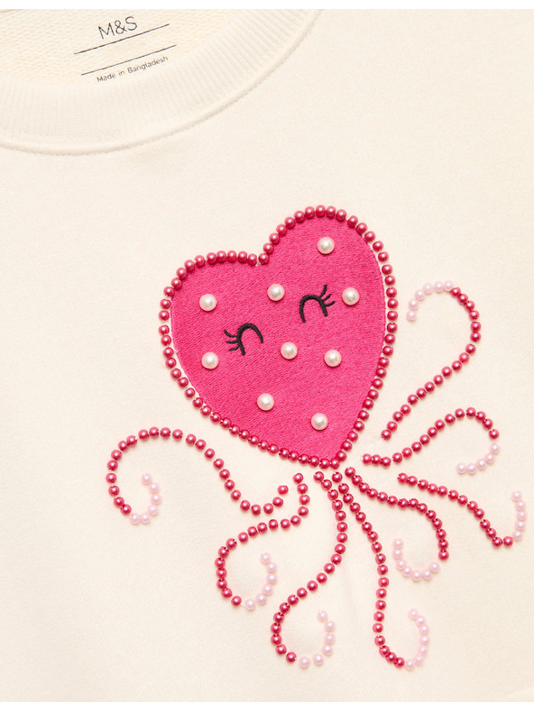 Marks & Spencer Dukserica s visokim udjelom pamuka Heart Squid (4–10 godina) Marks & Spencer kremasta