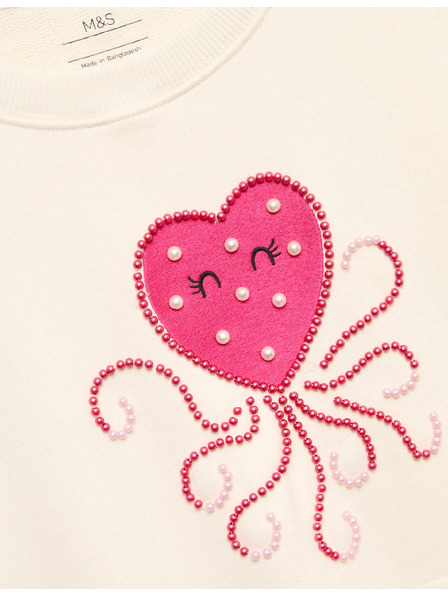 Marks & Spencer Dukserica s visokim udjelom pamuka Heart Squid (4–10 godina) Marks & Spencer kremasta
