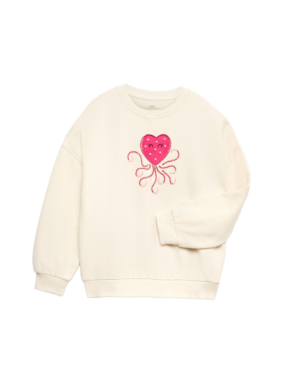 Marks & Spencer Dukserica s visokim udjelom pamuka Heart Squid (4–10 godina) Marks & Spencer kremasta
