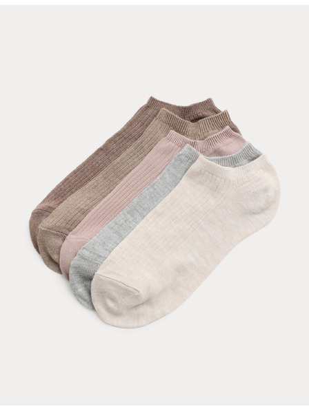 Marks & Spencer Pakiranja 5 super mekih rebrenih kratkih čarapa Trainer Liners™ Marks & Spencer bež