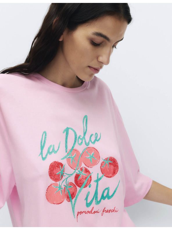 Marks & Spencer Pidžama majica od pamuka i modala s printom rajčice Marks & Spencer ružičasta