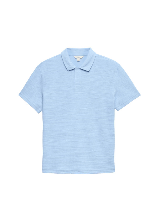 Marks & Spencer Buklé polo majica s klopama i urezima, s visokim udjelom pamuke Marks & Spencer plava