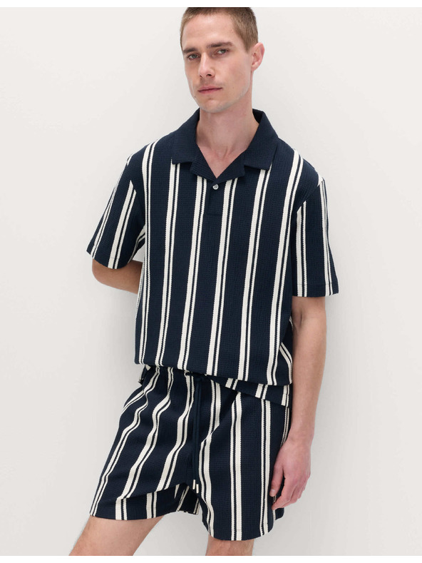 Marks & Spencer Prugasta polo majica od zmečkane tkanine s visokim udjelom pamuke Marks & Spencer mornarika plava