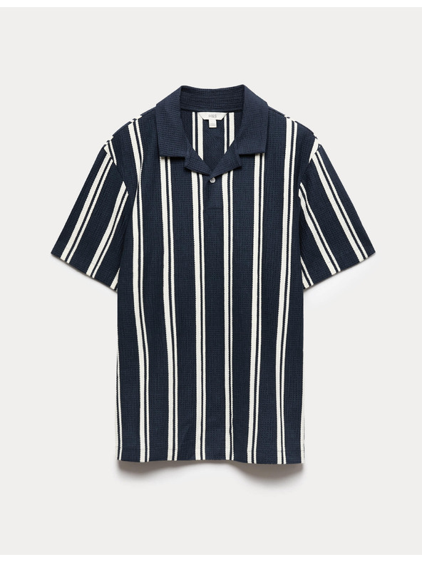 Marks & Spencer Prugasta polo majica od zmečkane tkanine s visokim udjelom pamuke Marks & Spencer mornarika plava