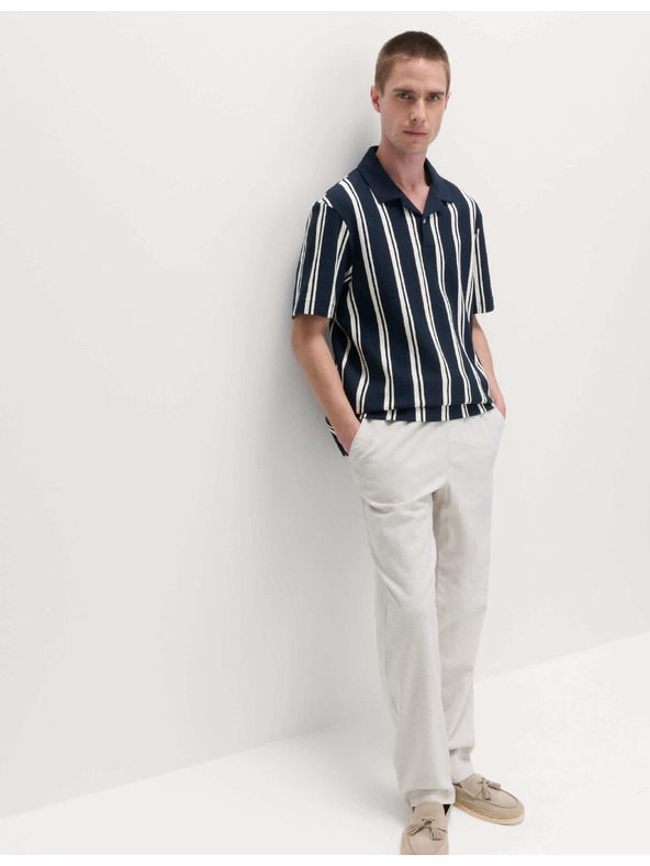 Marks & Spencer Prugasta polo majica od zmečkane tkanine s visokim udjelom pamuke Marks & Spencer mornarika plava