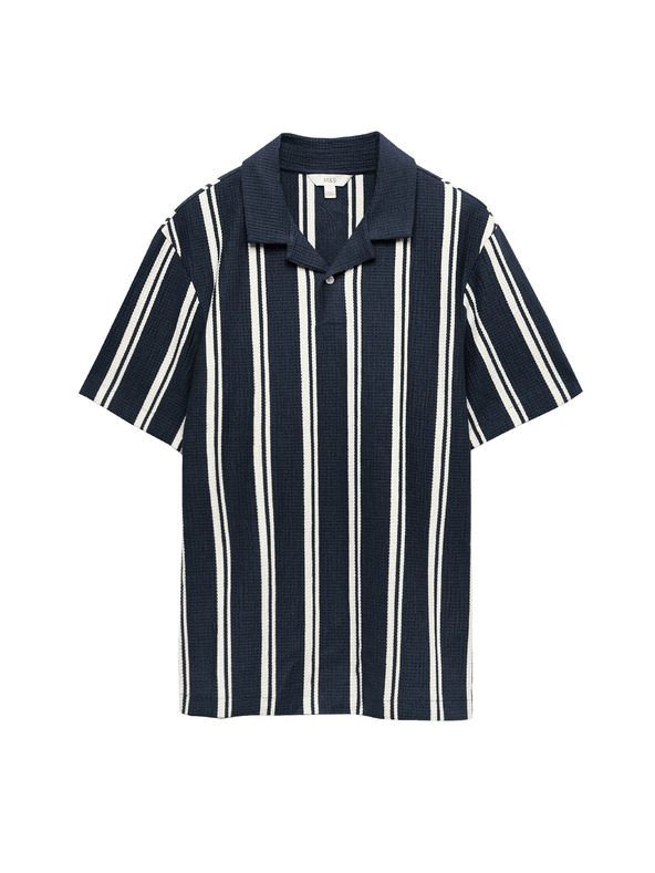 Marks & Spencer Prugasta polo majica od zmečkane tkanine s visokim udjelom pamuke Marks & Spencer mornarika plava