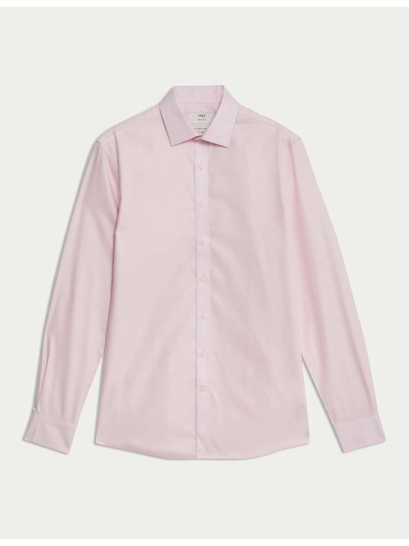 Marks & Spencer Pamučna košulja uskog kroja s ne-glačanjem obradom Marks & Spencer ružičasta