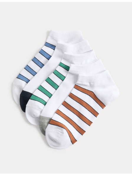 Marks & Spencer Kratke prugaste čarape Trainer Liners™ s tehnologijom Cool & Fresh™ i visokim udjelom pamuka, set od 5 pari Marks & Spencer bijela
