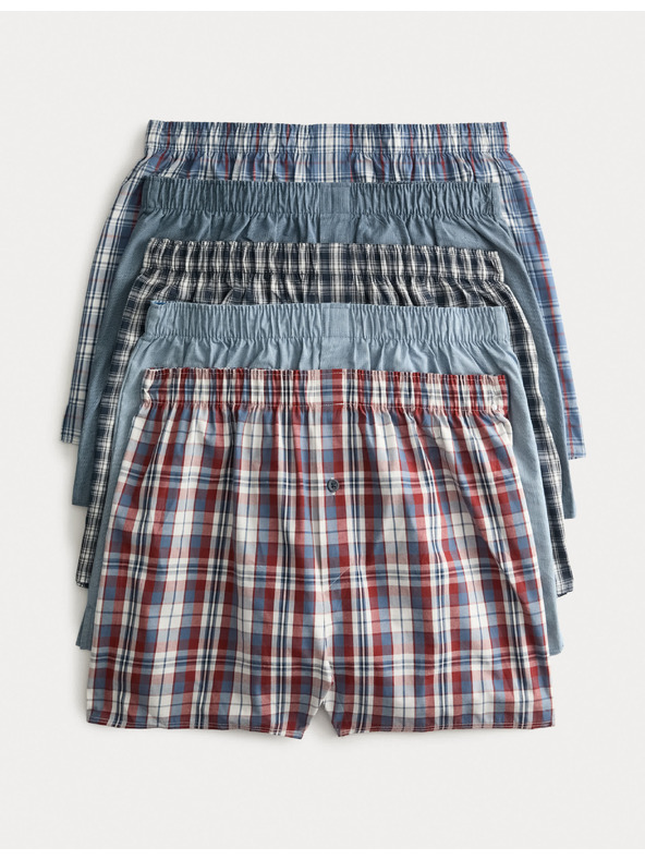 Marks & Spencer Tkanog Bokser s karirastim uzorkom od čistog pamuka, 5 kom u pakiranju Marks & Spencer plava