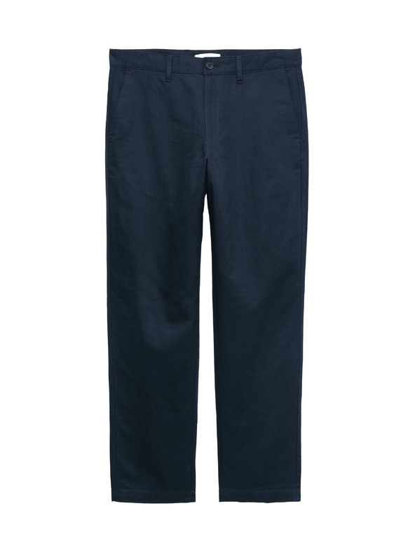 Marks & Spencer Marks & Spencer tamnoplave chino hlače od mješavine lana Regular kroja