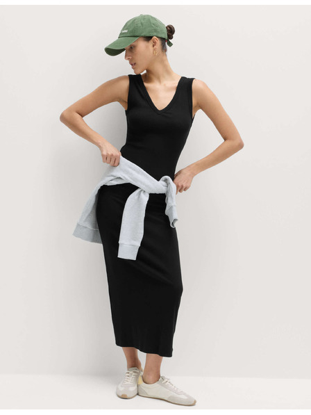 Marks & Spencer Midi futrola haljina s visokim udjelom pamuka i V izrezom Marks & Spencer crna