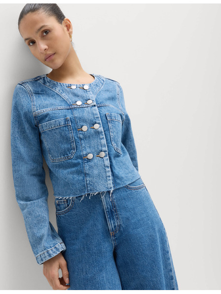 Marks & Spencer Skraćenu denim jaknu bez ovratnika s dvostrukim pojasom Marks & Spencer mornarsko plava