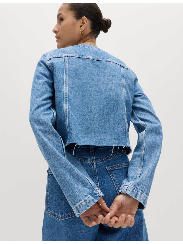 Marks & Spencer Skraćenu denim jaknu bez ovratnika s dvostrukim pojasom Marks & Spencer mornarsko plava