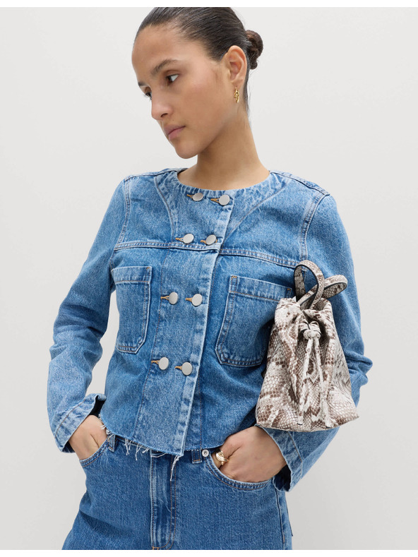 Marks & Spencer Skraćenu denim jaknu bez ovratnika s dvostrukim pojasom Marks & Spencer mornarsko plava