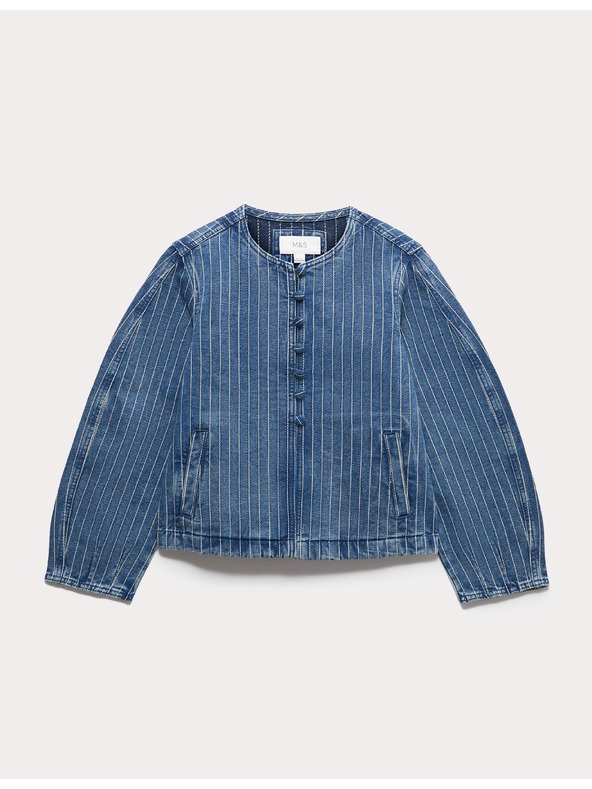 Marks & Spencer Progastanu denim jaknu bez ovratnika Marks & Spencer mornarsko plava