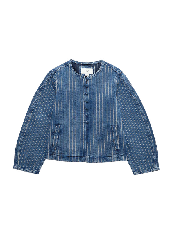 Marks & Spencer Progastanu denim jaknu bez ovratnika Marks & Spencer mornarsko plava