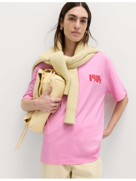Marks & Spencer Majica maxi veličine s okruglim izrezom, grafikom, od čiste pamuka Marks & Spencer ružičasta