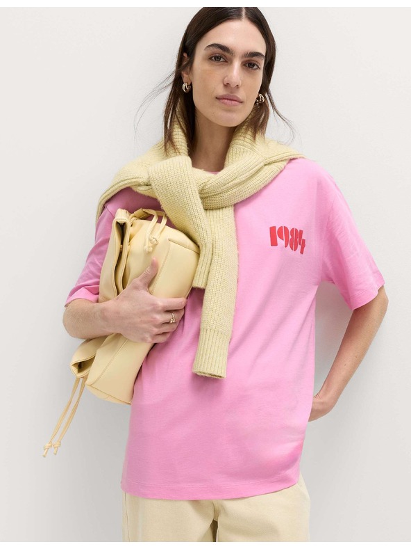 Marks & Spencer Majica maxi veličine s okruglim izrezom, grafikom, od čiste pamuka Marks & Spencer ružičasta