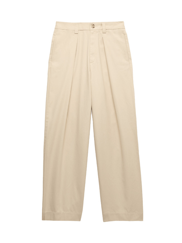 Marks & Spencer Chino hlače od čiste pamuke s pleticama sprijeda i ravnim nogavicama Marks & Spencer bež