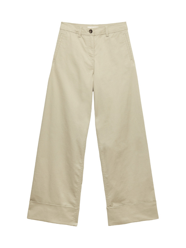 Marks & Spencer Chino hlače sa širokima nogavicama i preklop džepovima, s visokim udjelom pamuka Marks & Spencer zelena