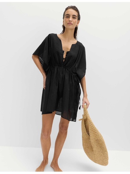 Marks & Spencer Kaftan mini haljina od čiste pamuke s ukrasnim vezivanjem Marks & Spencer crna
