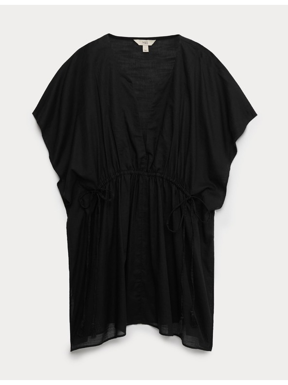 Marks & Spencer Kaftan mini haljina od čiste pamuke s ukrasnim vezivanjem Marks & Spencer crna