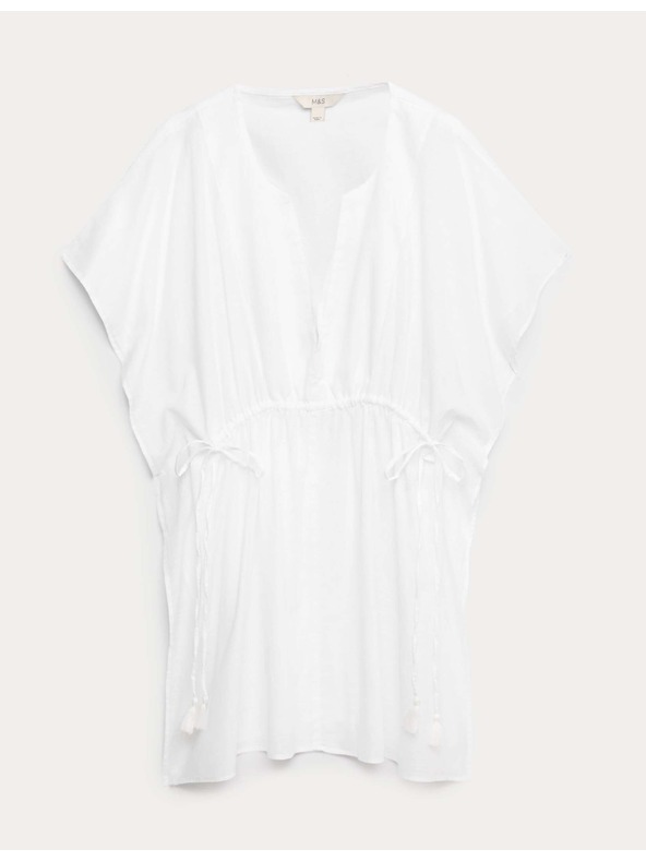 Marks & Spencer Kaftan mini haljina od čiste pamuke s ukrasnim vezivanjem Marks & Spencer bijela