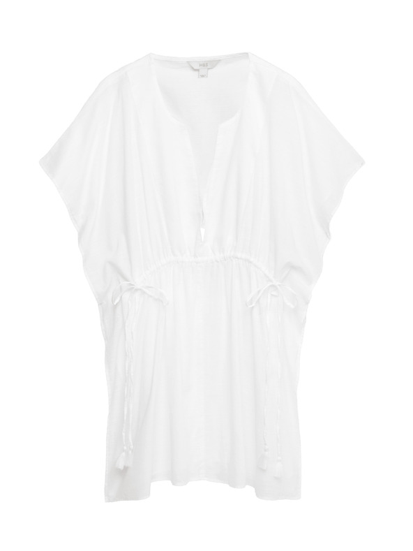 Marks & Spencer Kaftan mini haljina od čiste pamuke s ukrasnim vezivanjem Marks & Spencer bijela