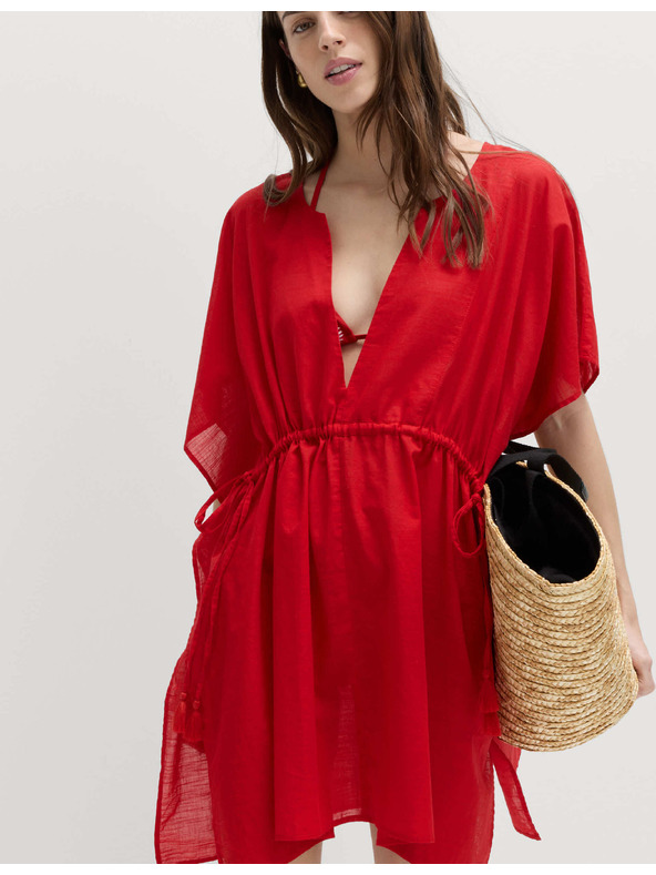 Marks & Spencer Kaftan mini haljine od čiste pamuke s dekorativnim vezivanjem Marks & Spencer crvena