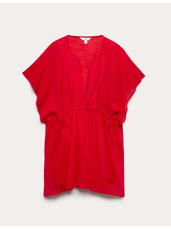 Marks & Spencer Kaftan mini haljine od čiste pamuke s dekorativnim vezivanjem Marks & Spencer crvena