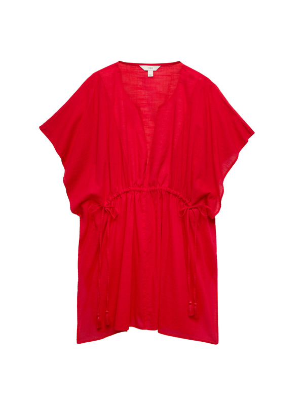 Marks & Spencer Kaftan mini haljine od čiste pamuke s dekorativnim vezivanjem Marks & Spencer crvena