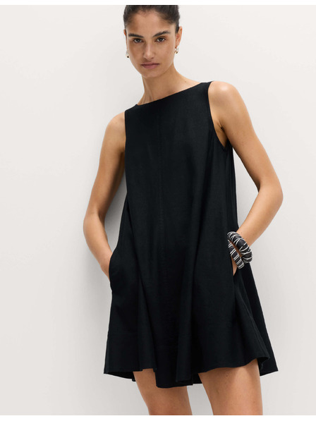 Marks & Spencer Slobodne mini haljine s ovalnim izrezom i visokim udjelom lana Marks & Spencer crna